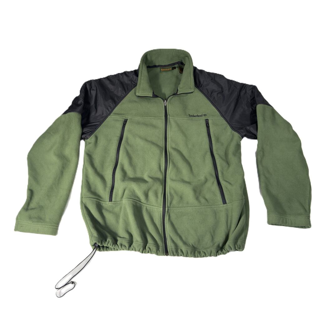 Timberland Fleece Full Zip Jacket Men XL Green/ Black High Zip Collar Warm Cozy